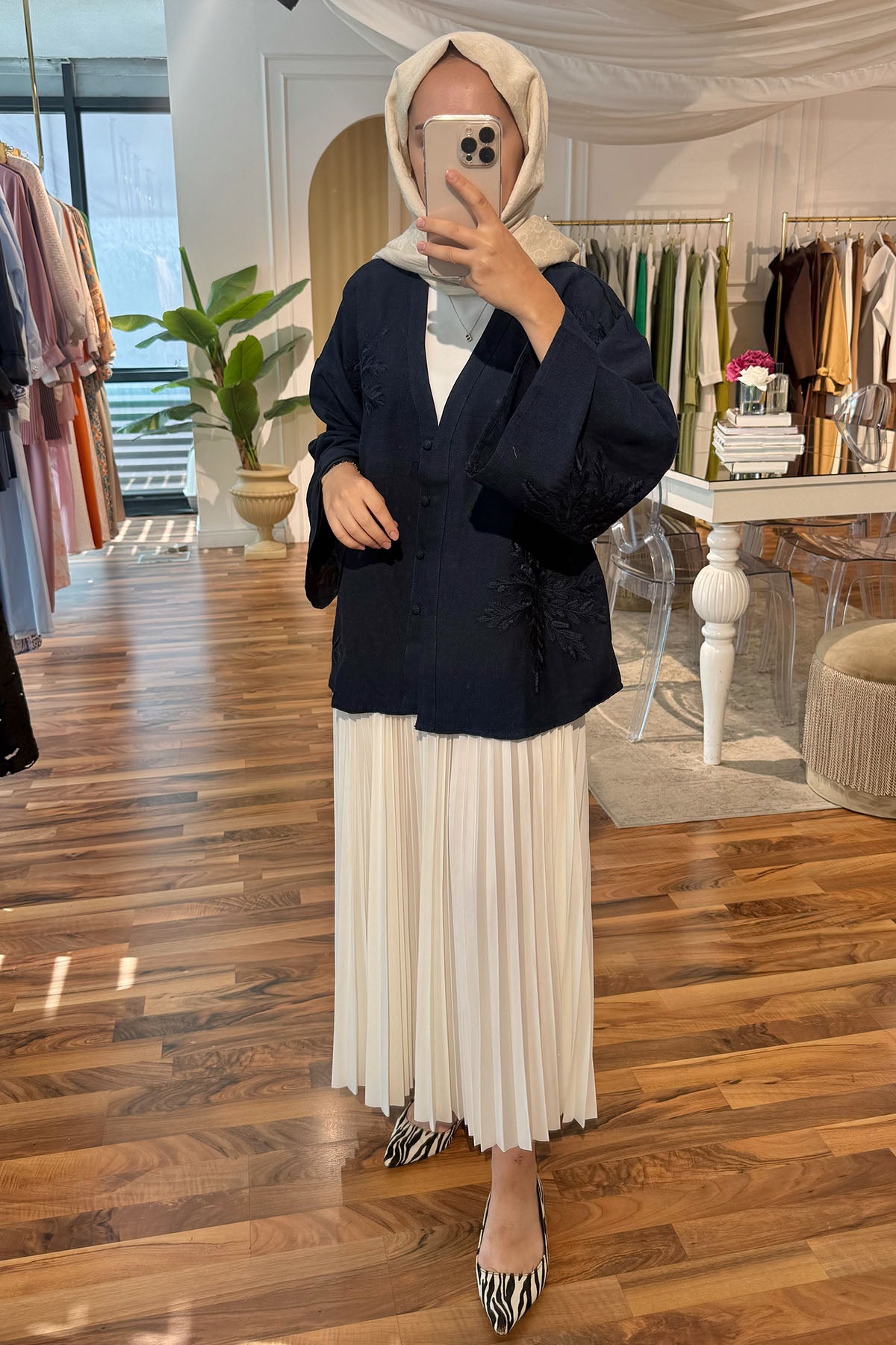 Nakışlı Kimono - Lacivert