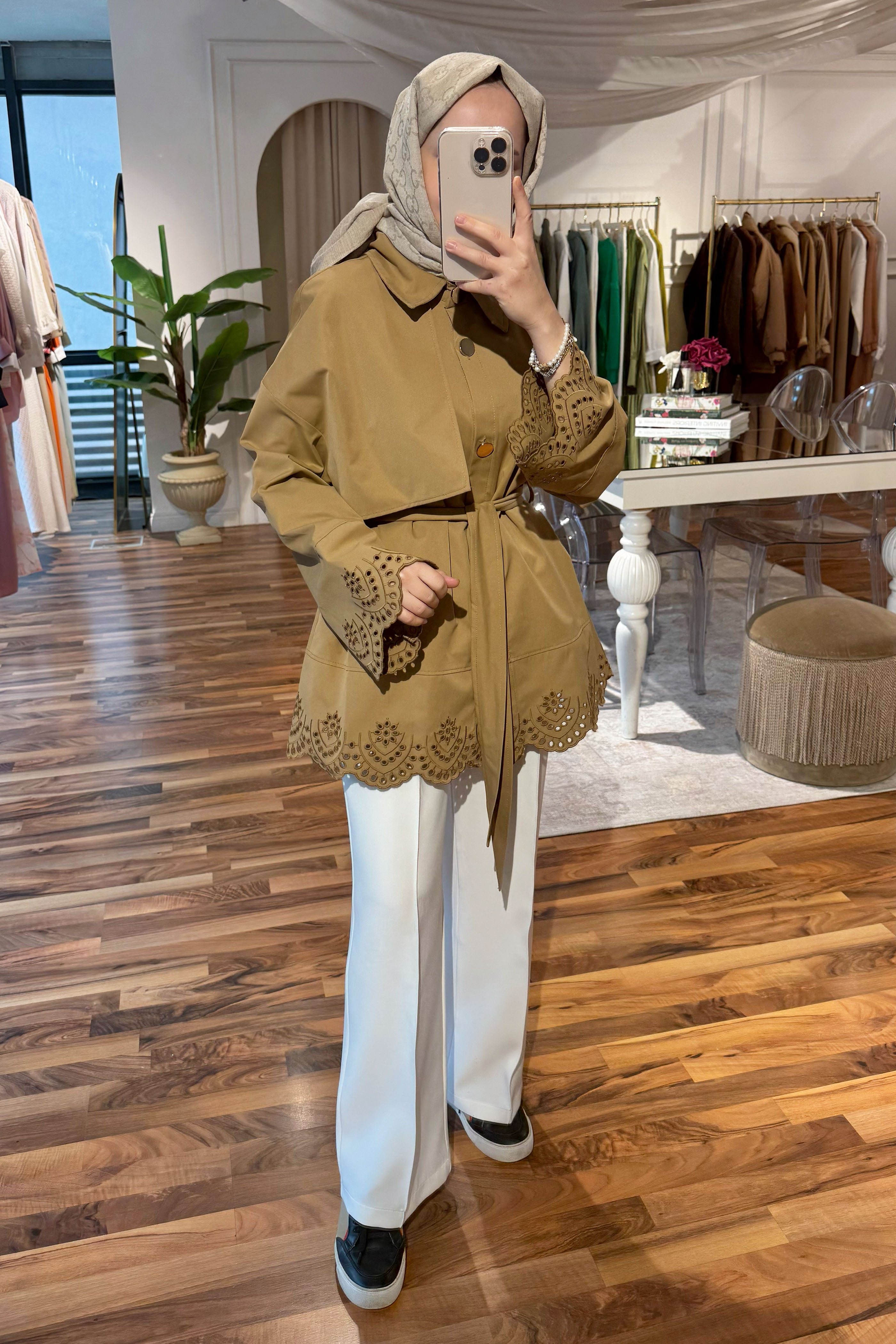 Amber Dantelli Ceket - Sütlü Kahve