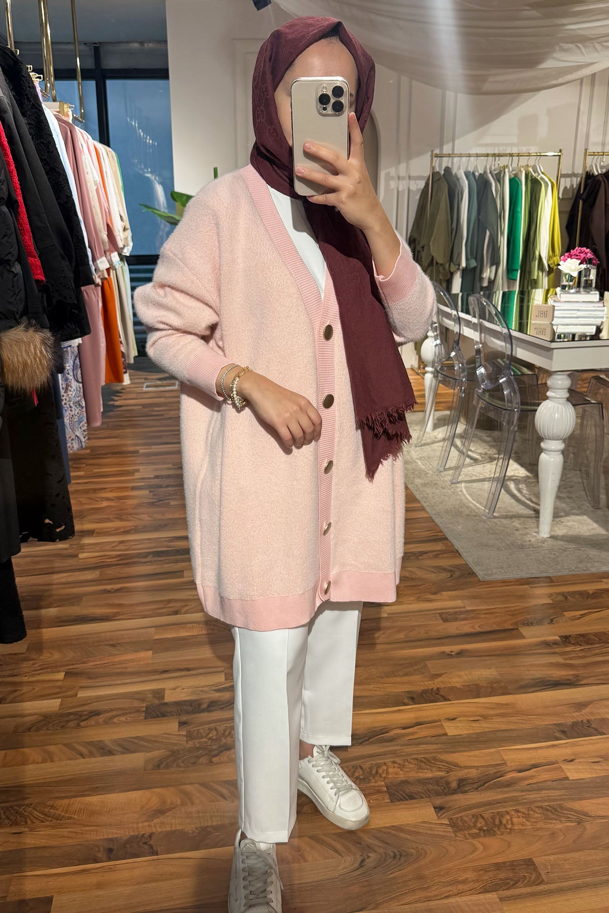 Angora Düğmeli Hırka - Pembe