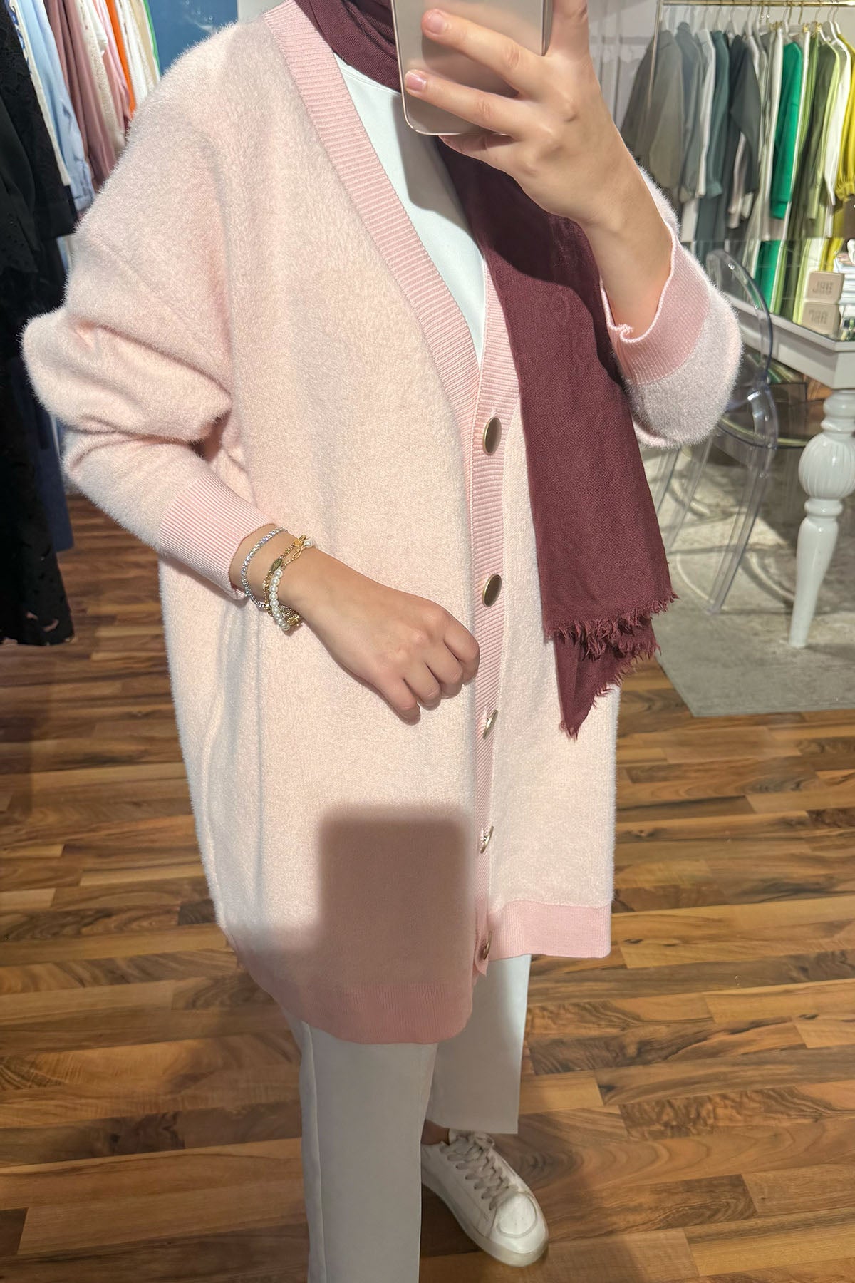 Angora Düğmeli Hırka - Pembe
