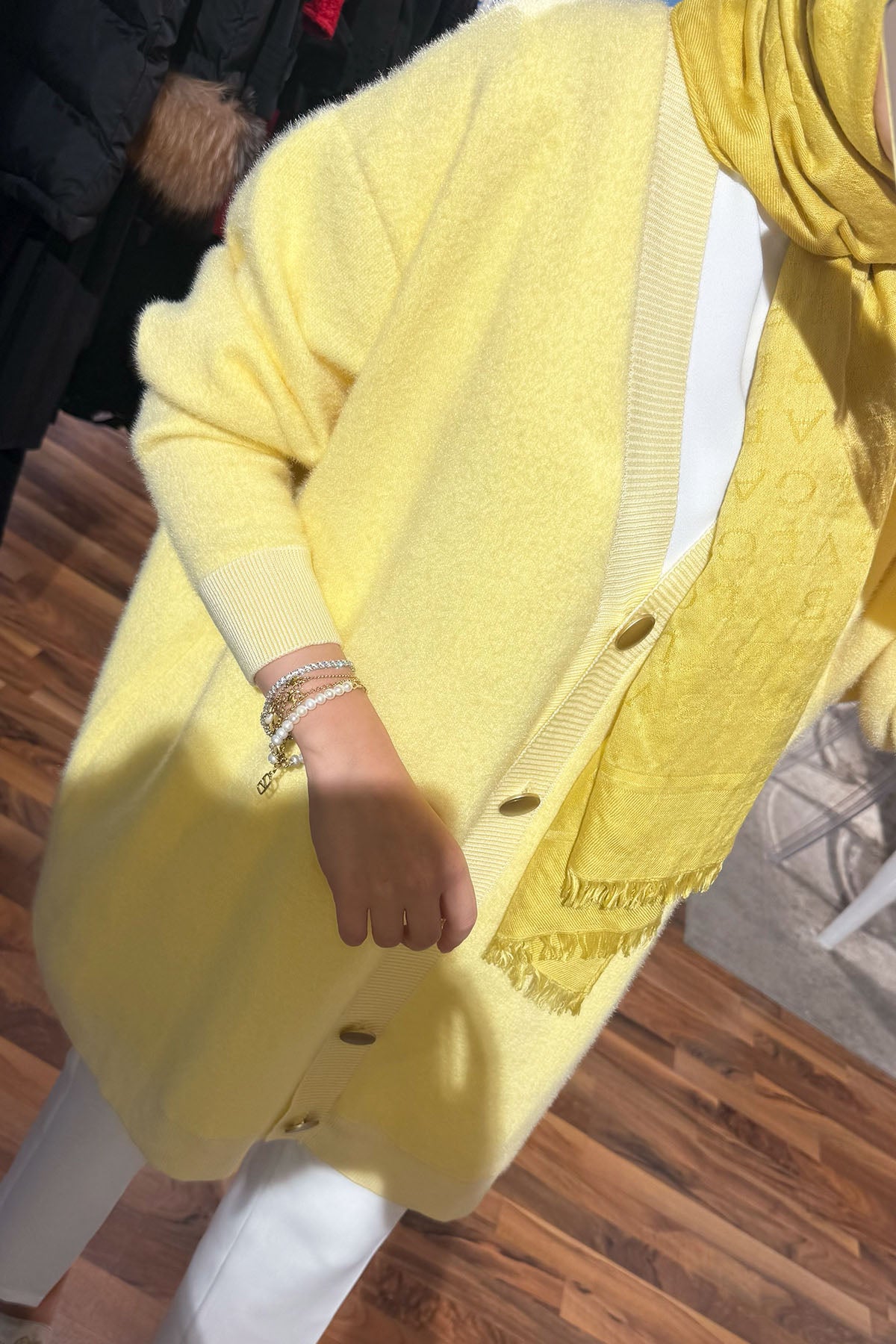 Angora Düğmeli Hırka - Sarı