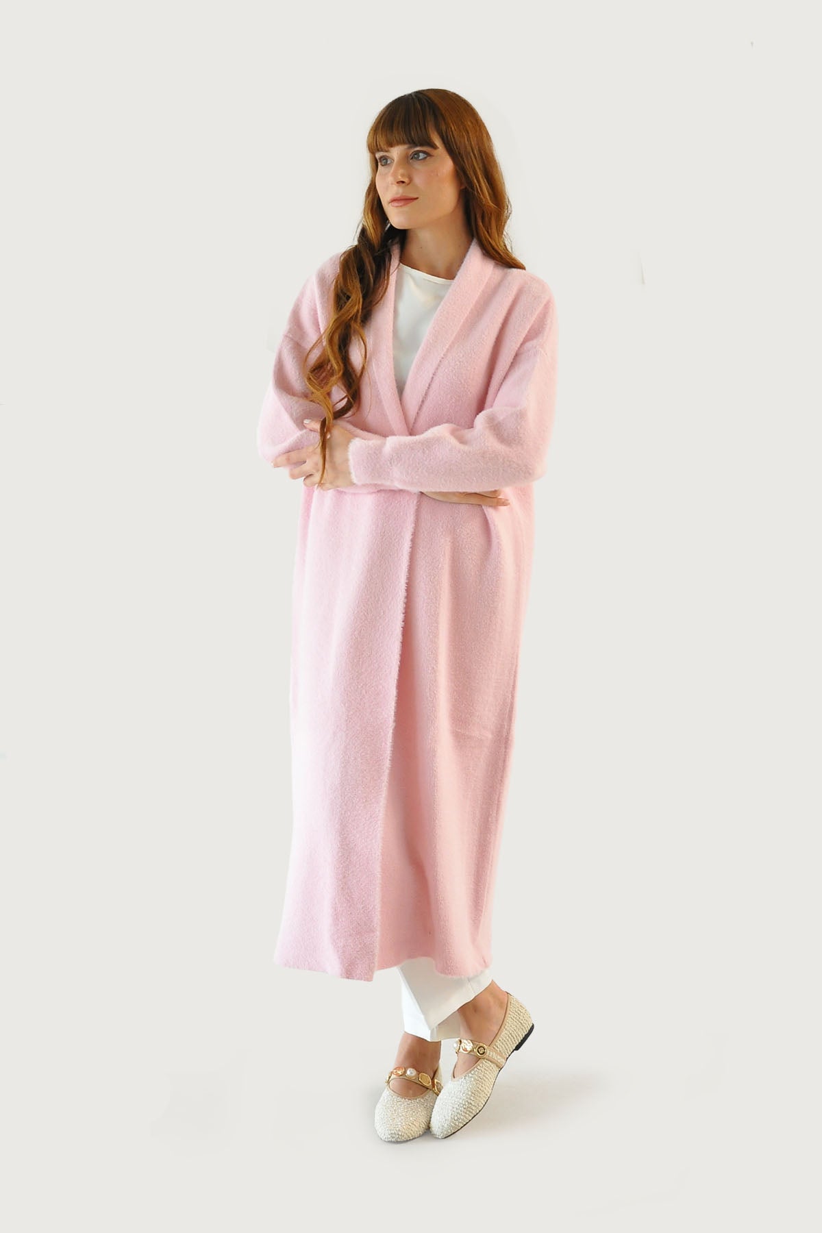 Angora Uzun Hırka - Pembe