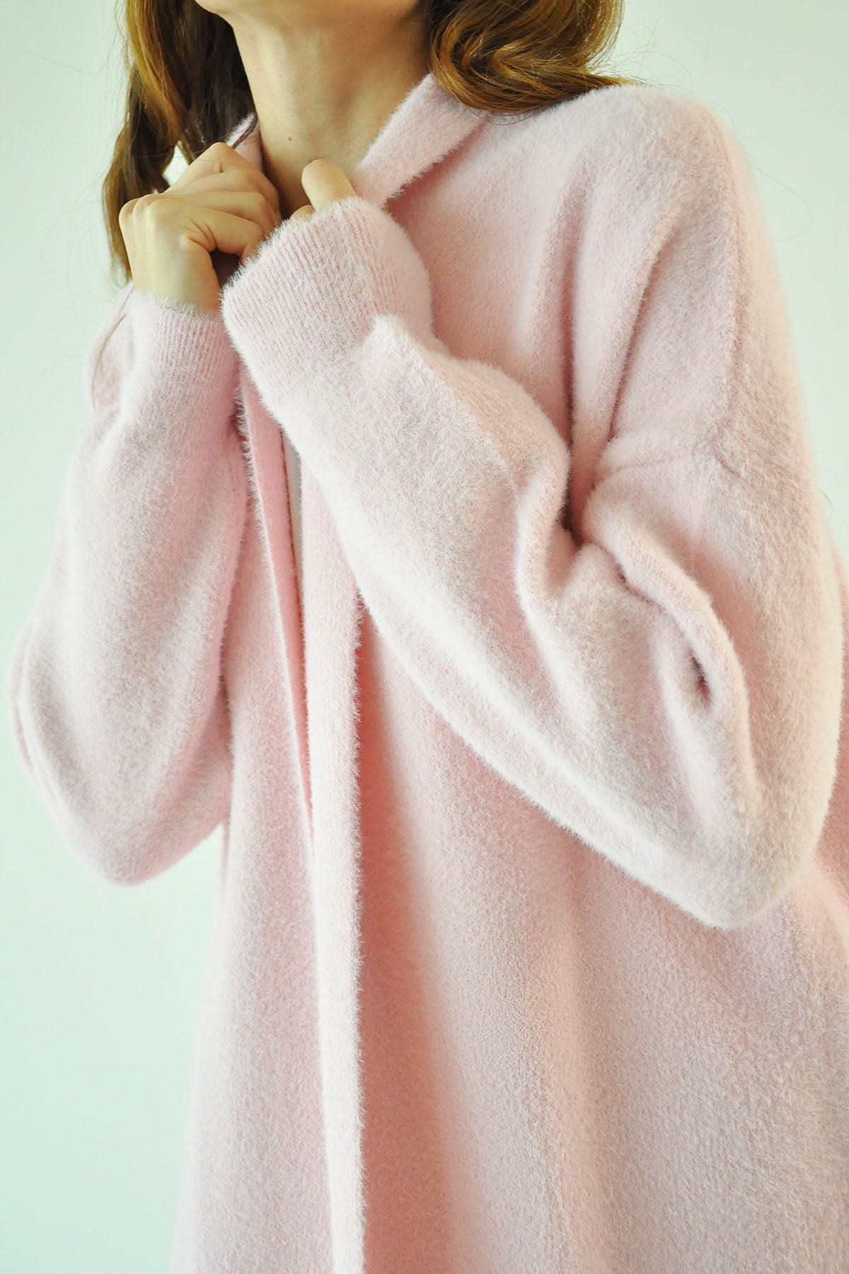 Angora Uzun Hırka - Pembe