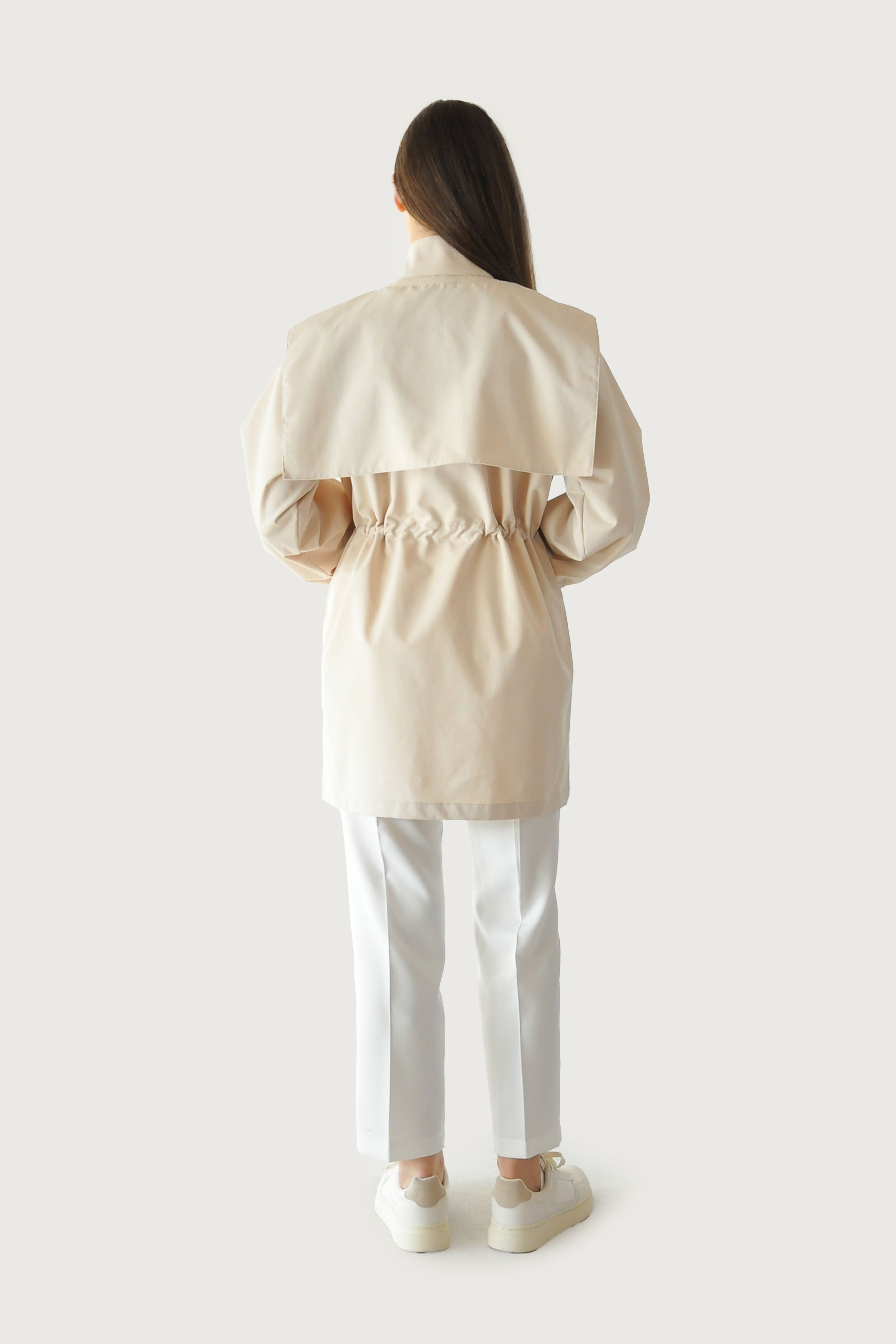 Bağcıklı Trençkot - Krem