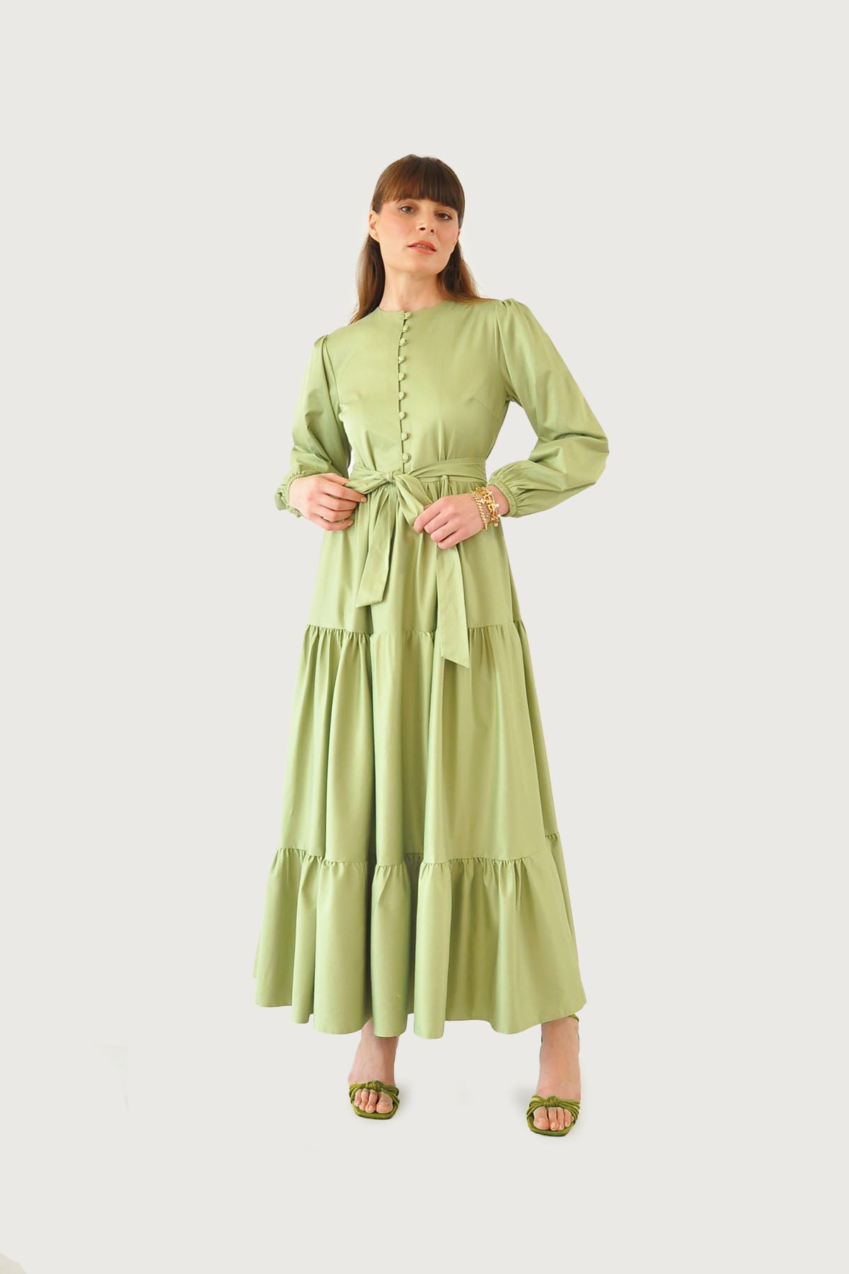 Bloom Katlı Elbise - Yeşil