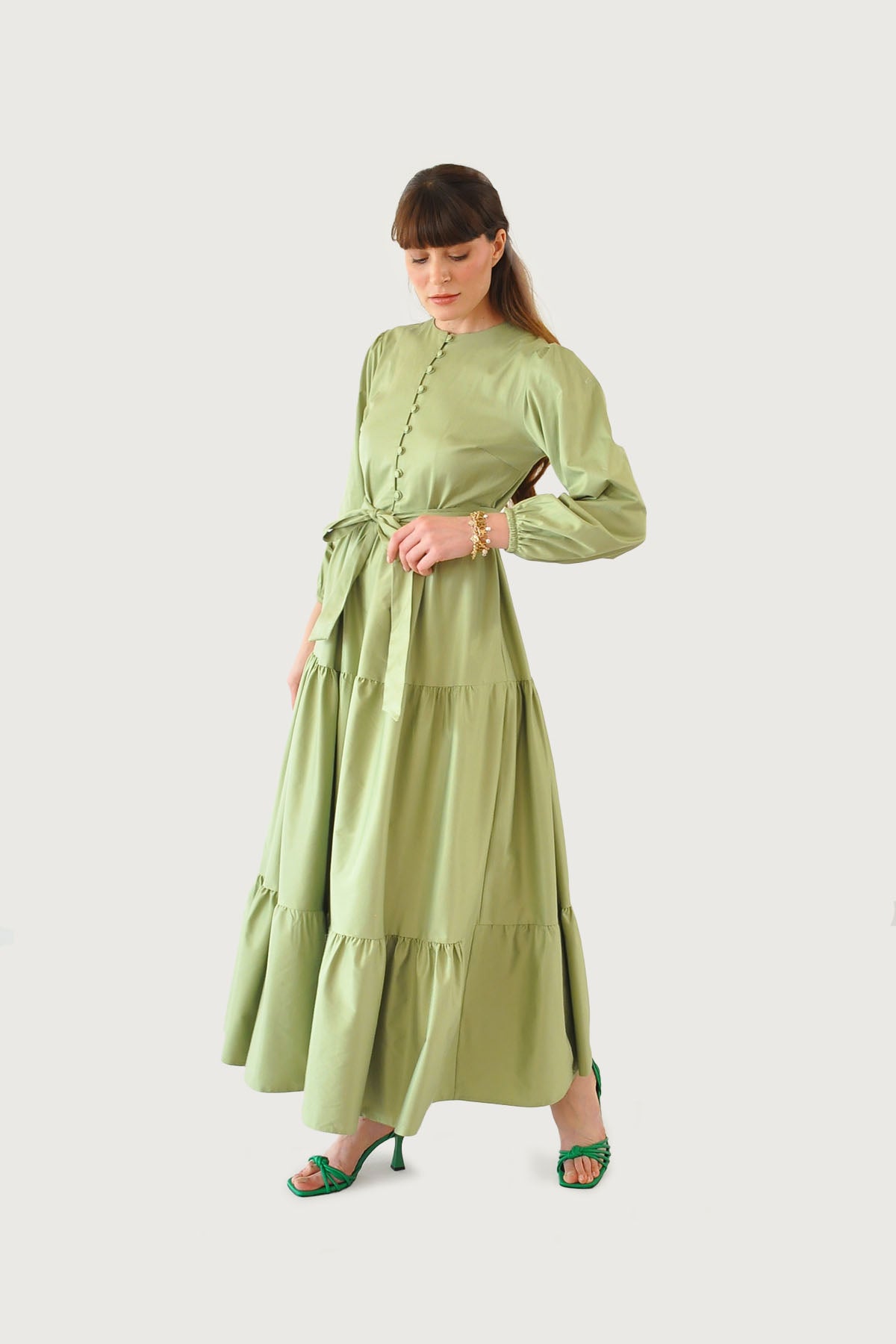 Bloom Katlı Elbise - Yeşil