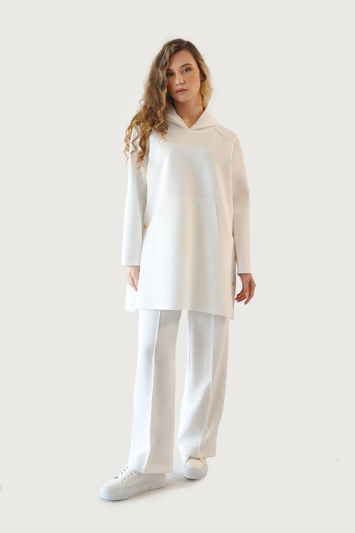 Çıtçıtlı Scuba Sweat - Ekru