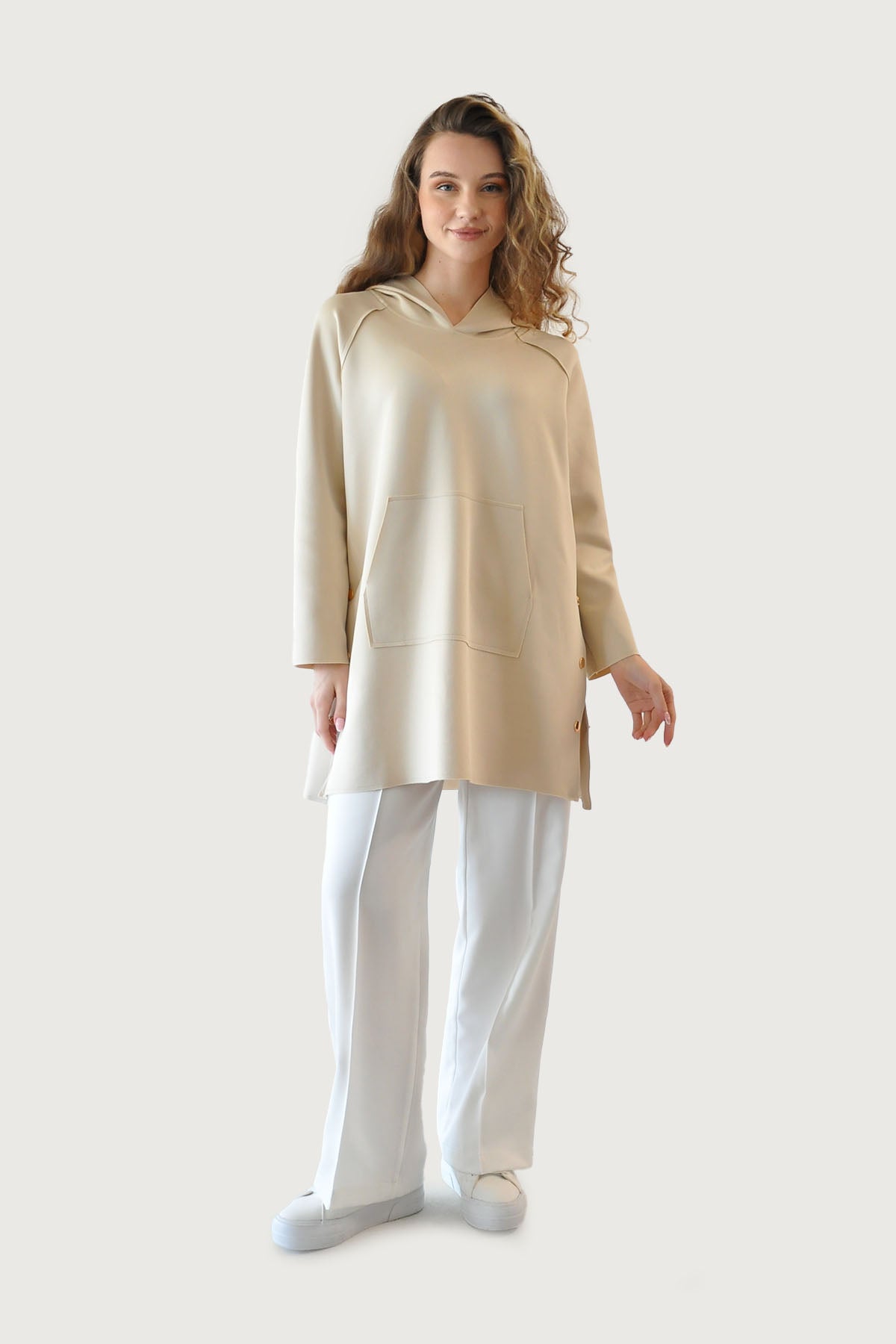 Çıtçıtlı Scuba Sweat - Bej