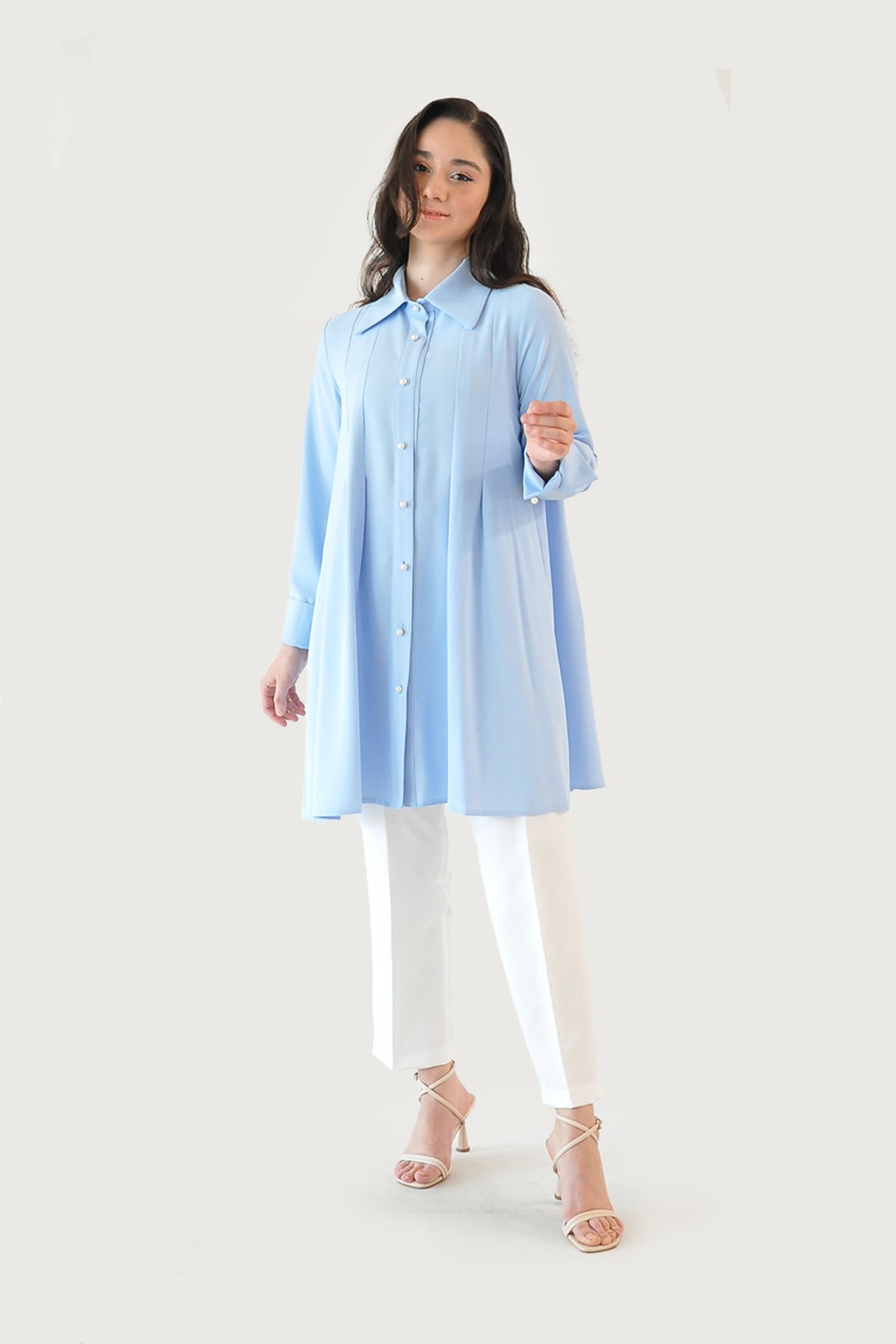 İncili Gömlek - Mavi