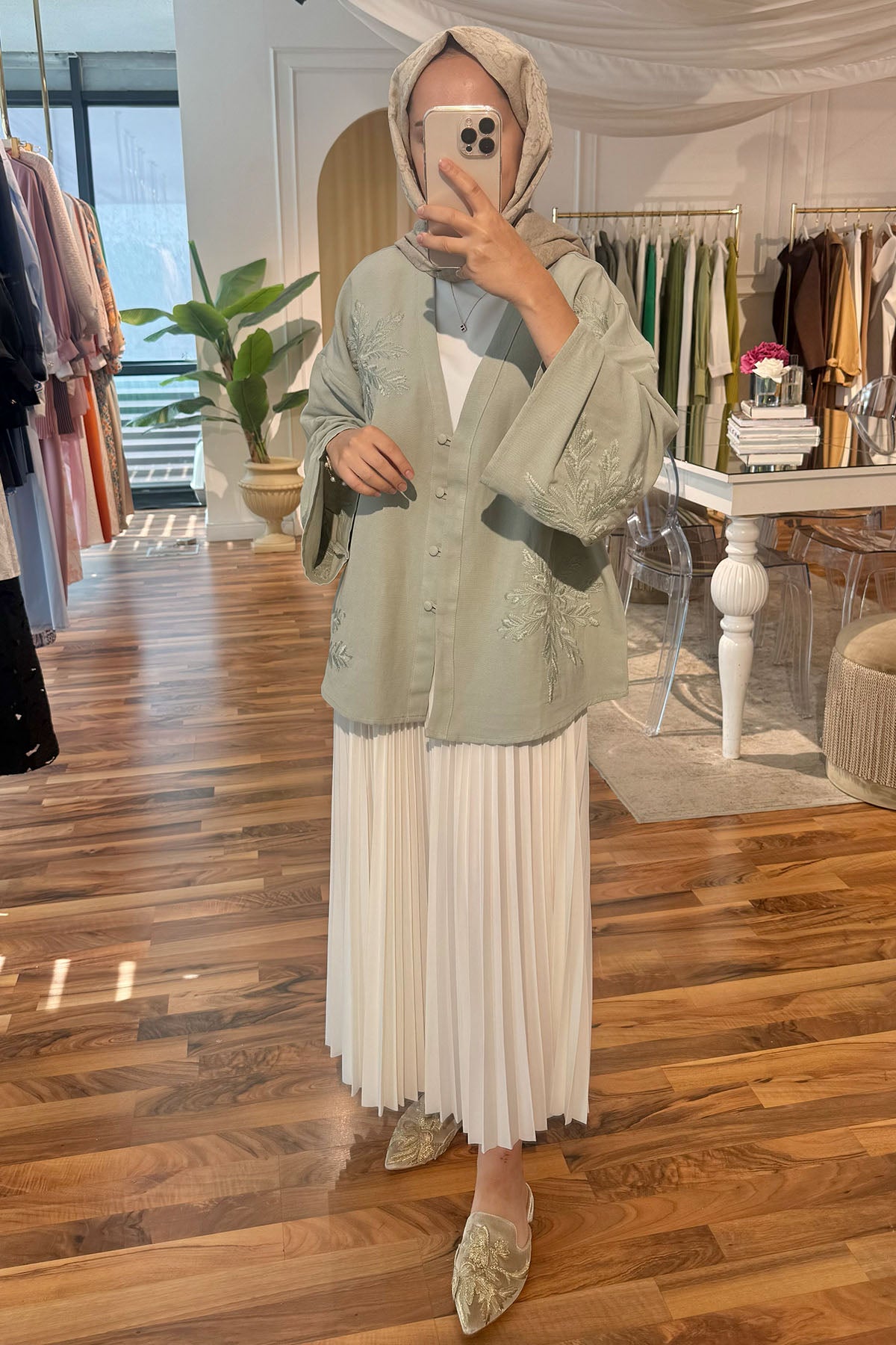 Nakışlı Kimono - Su Yeşili
