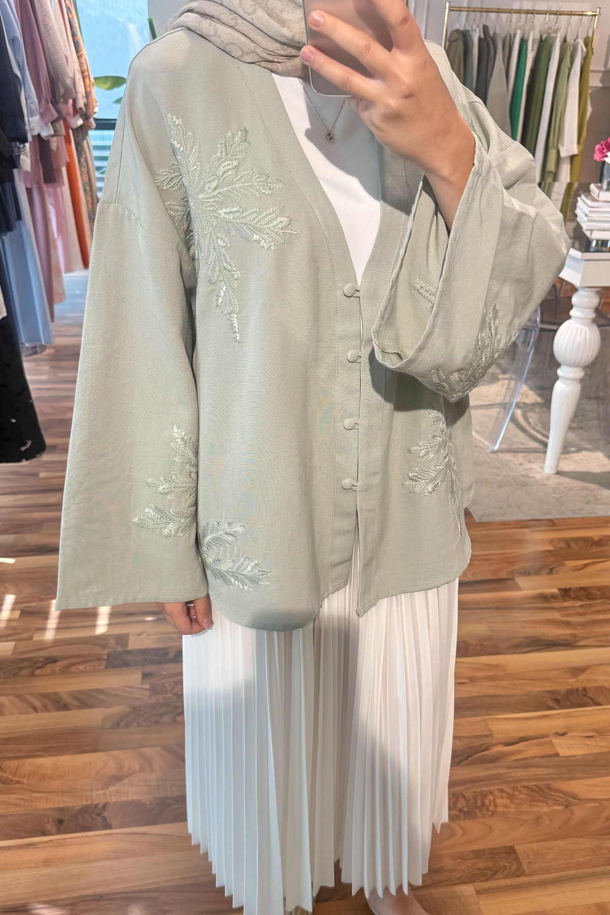 Nakışlı Kimono - Su Yeşili