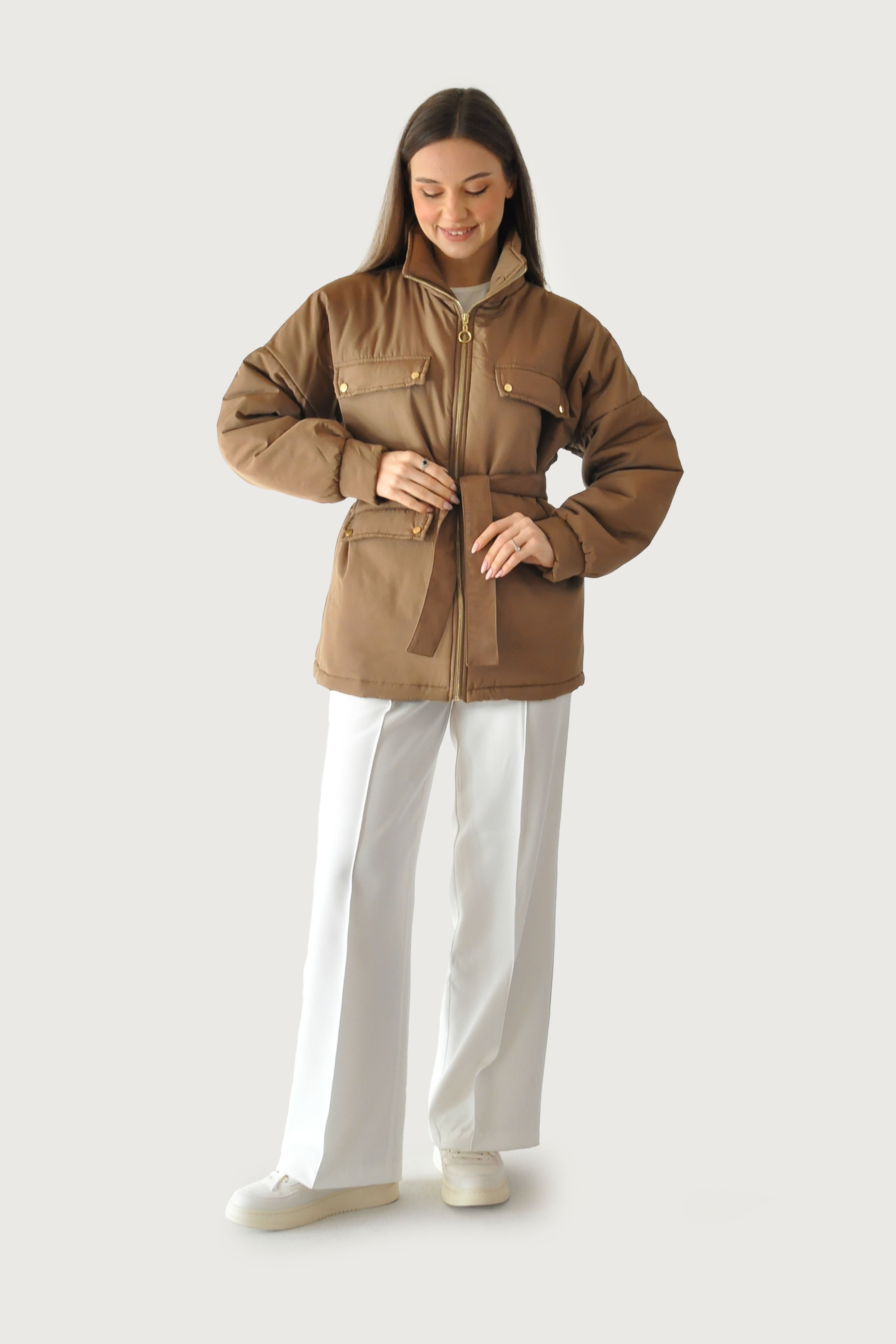 Puffy Şişme Mont - Kahverengi