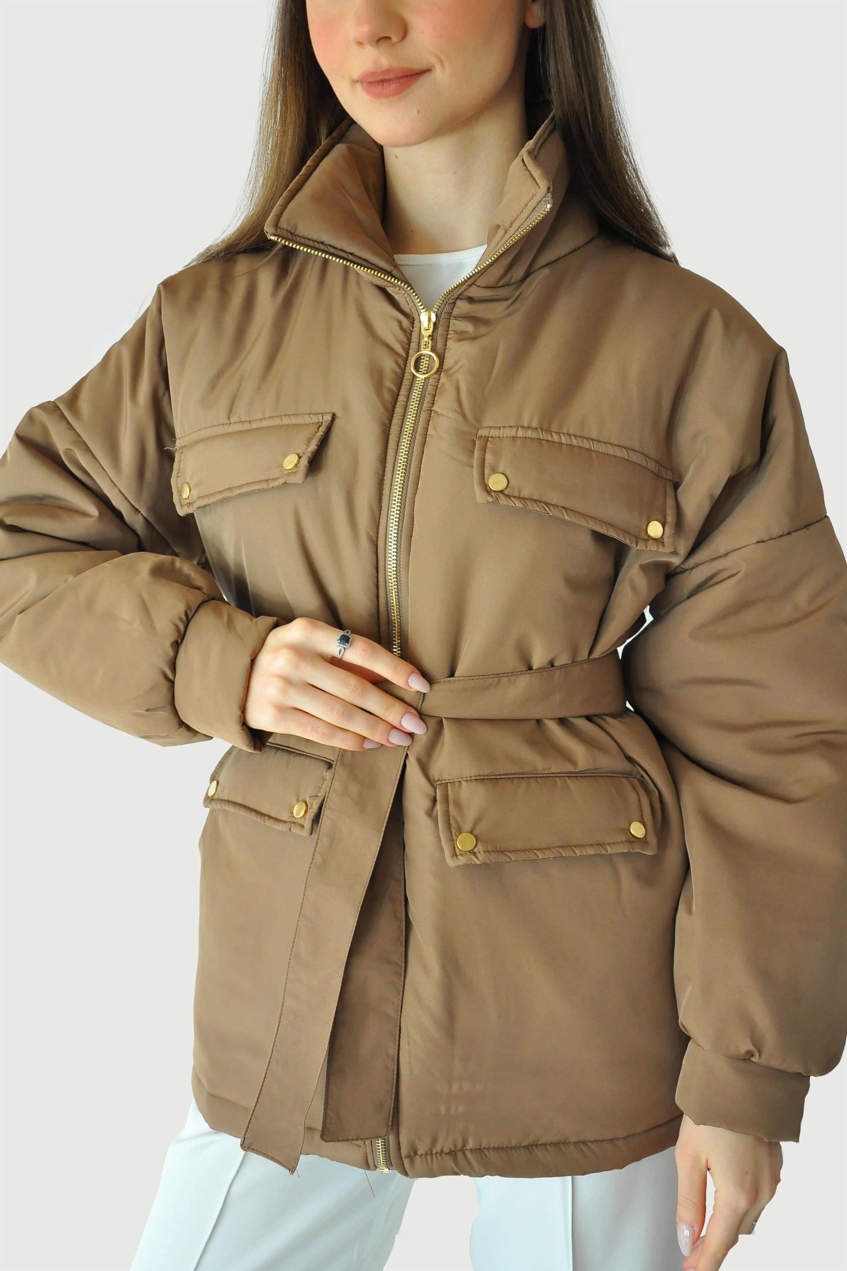 Puffy Şişme Mont - Kahverengi