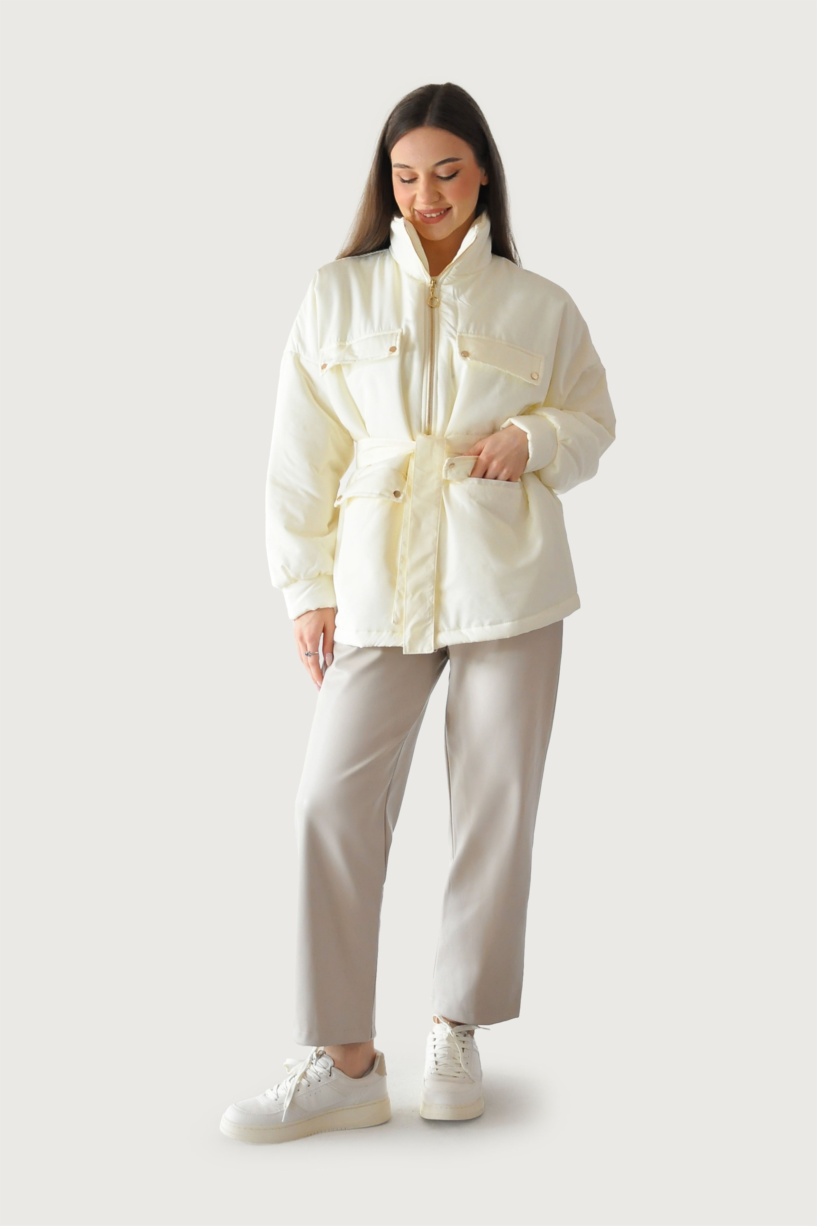 Puffy Şişme Mont - Krem