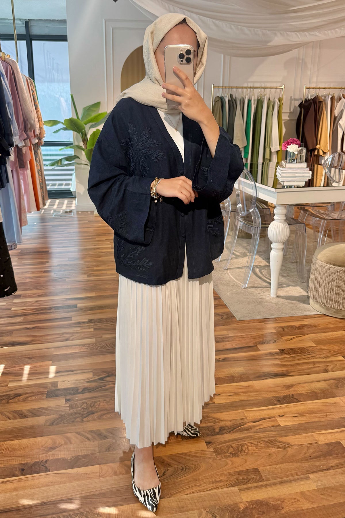 Nakışlı Kimono - Lacivert