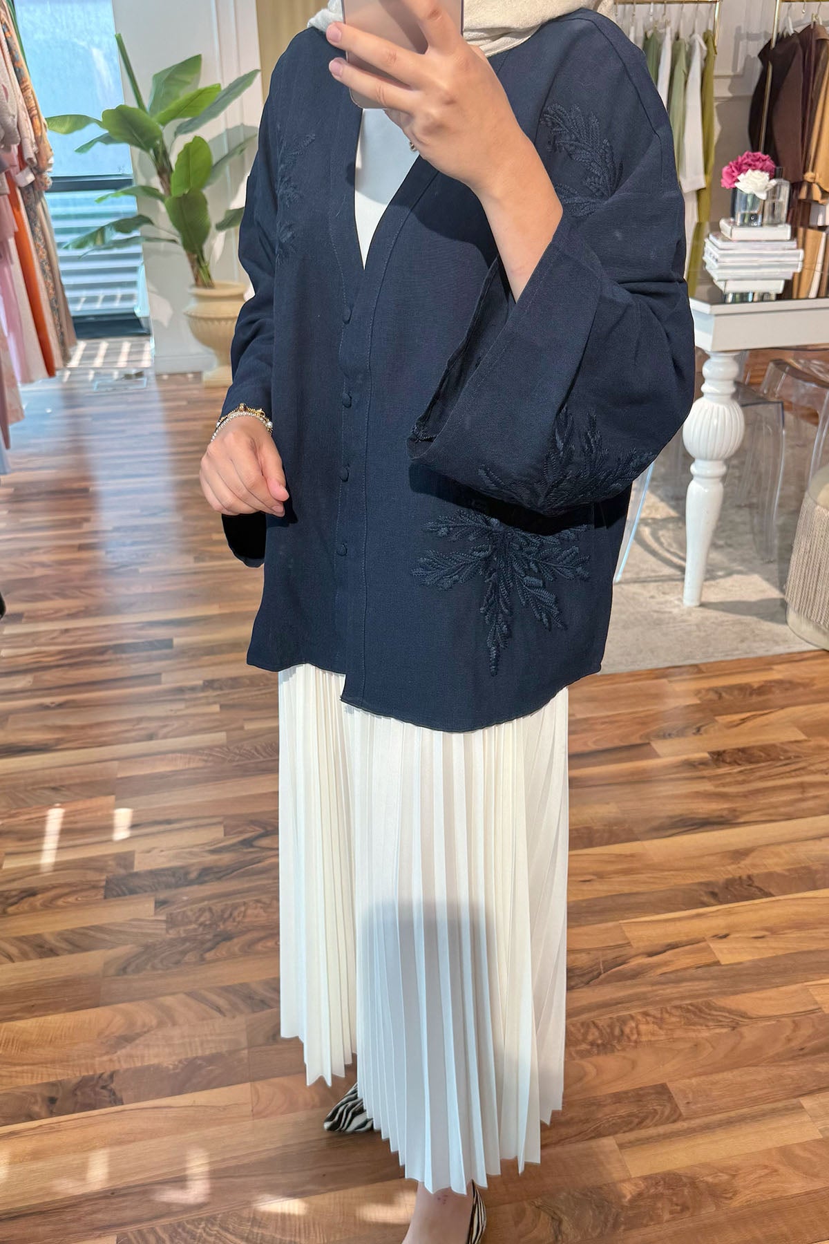 Nakışlı Kimono - Lacivert