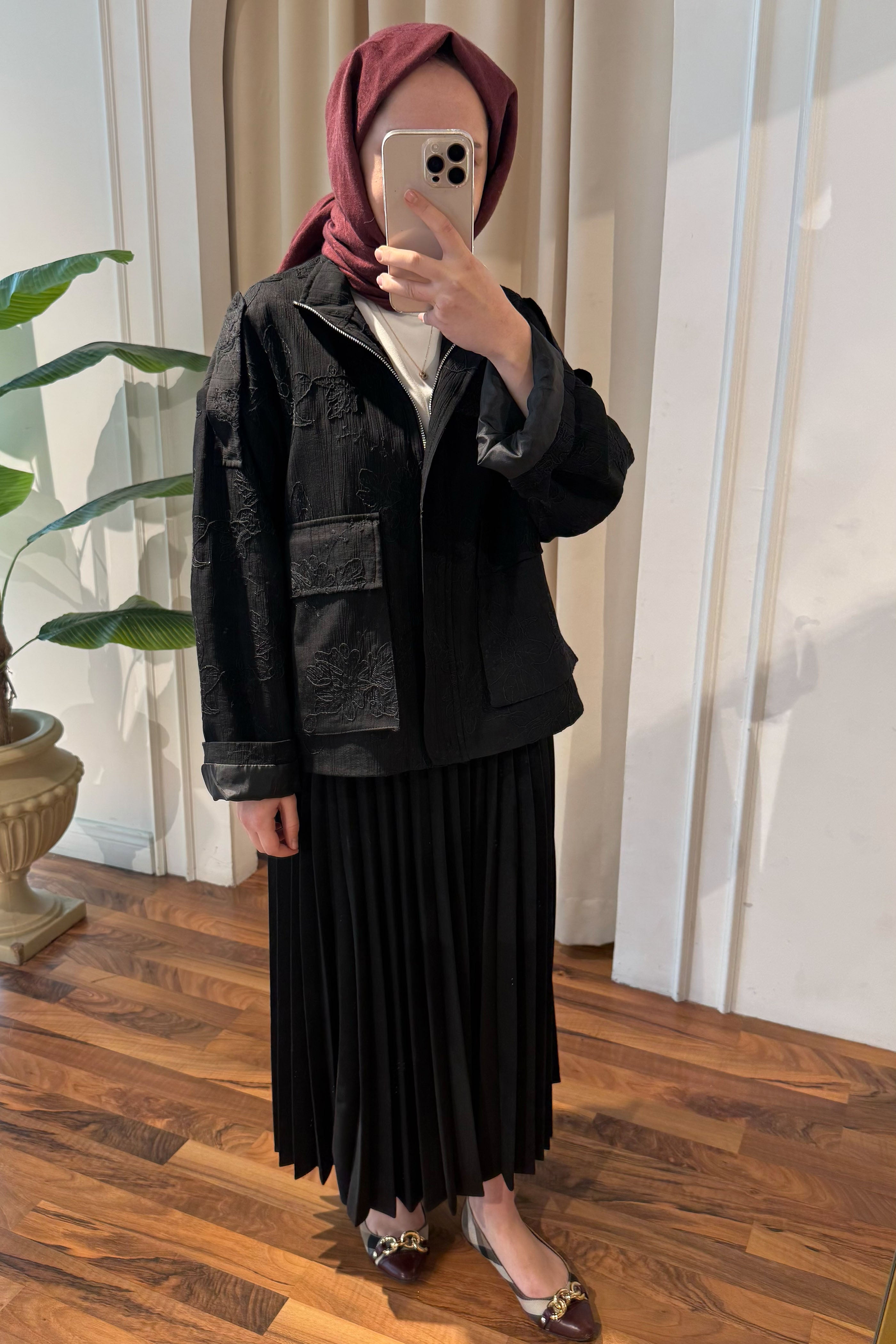 Desenli Ceket - Siyah