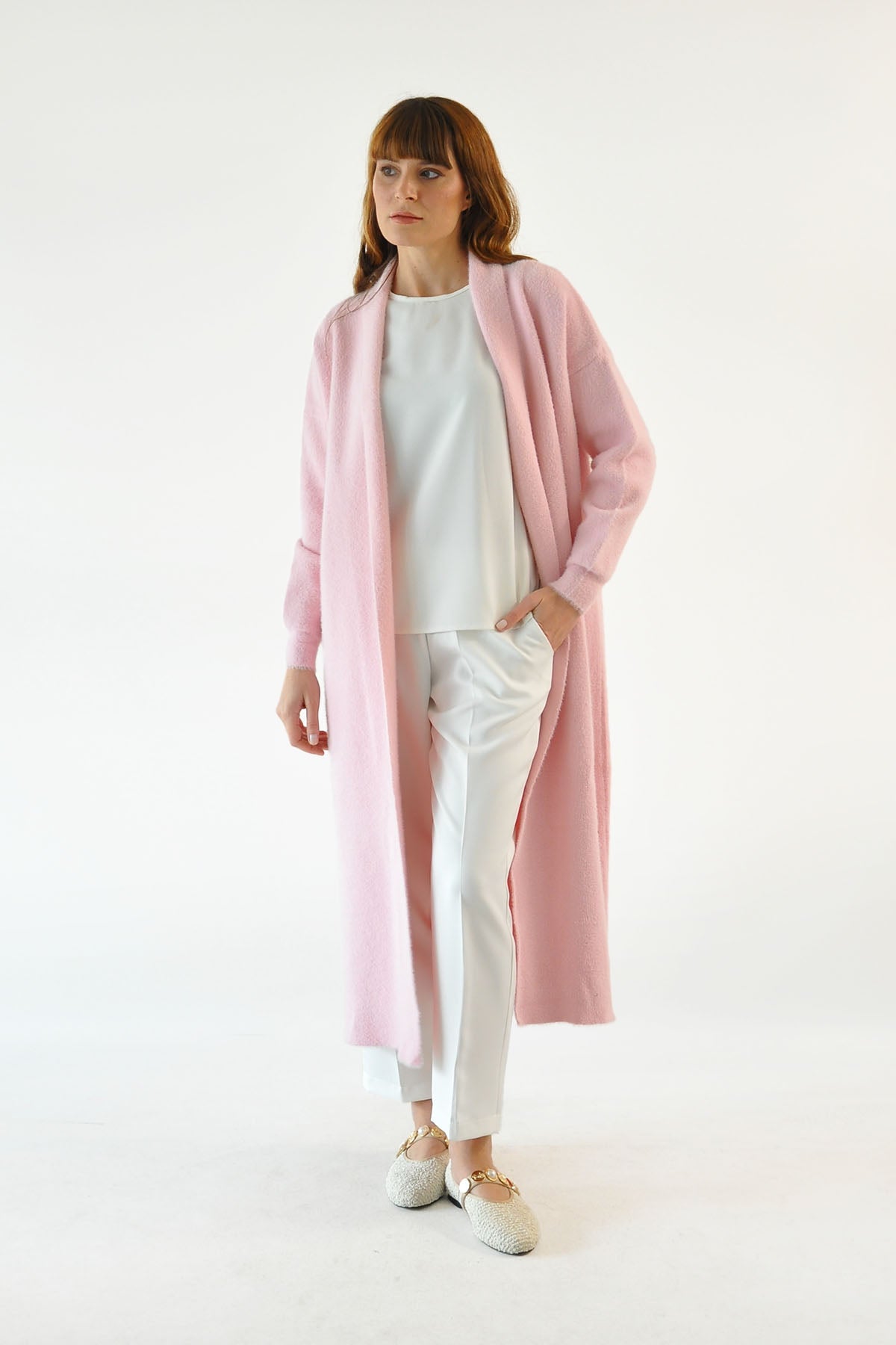 Angora Uzun Hırka - Pembe
