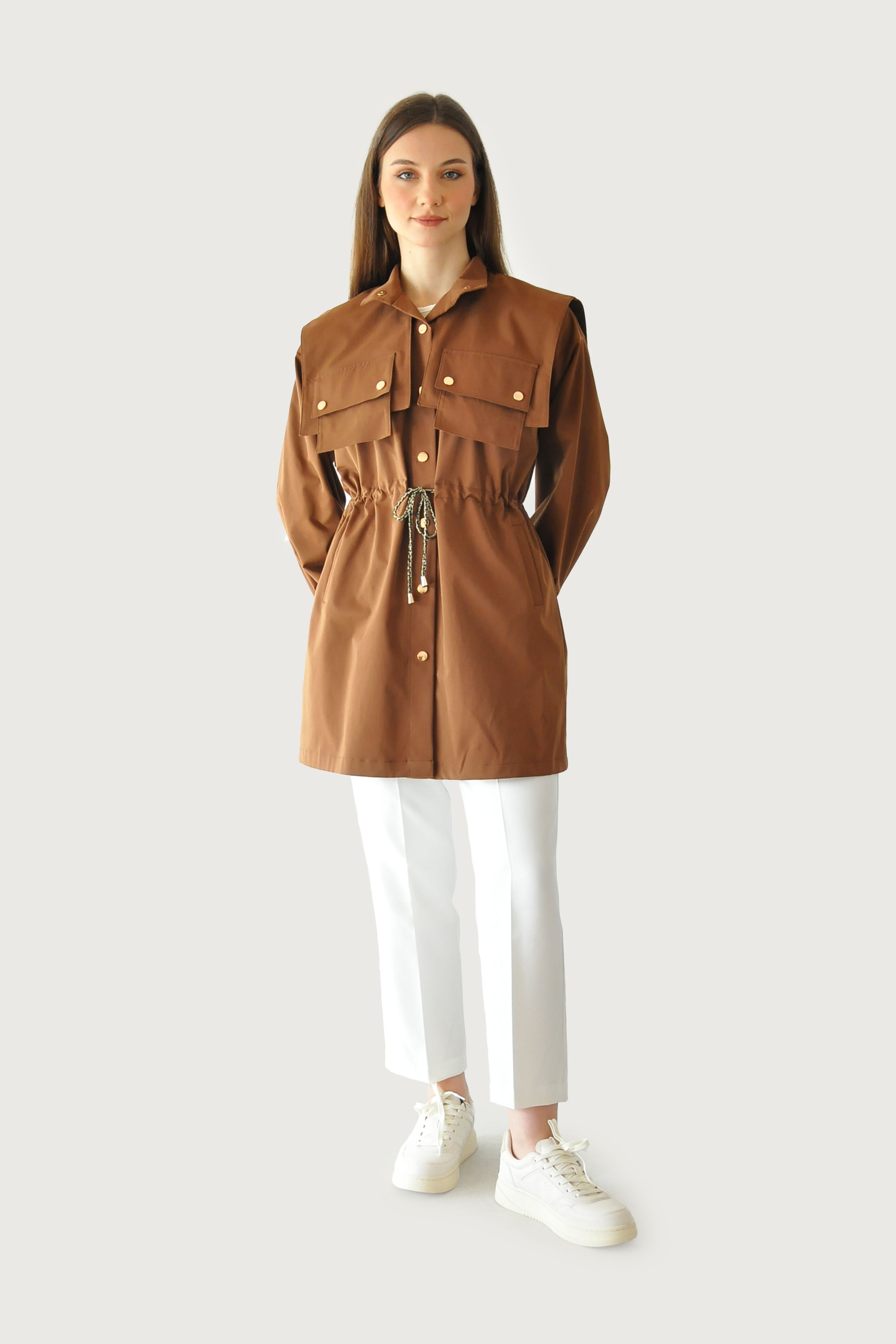 Bağcıklı Trençkot - Kahverengi