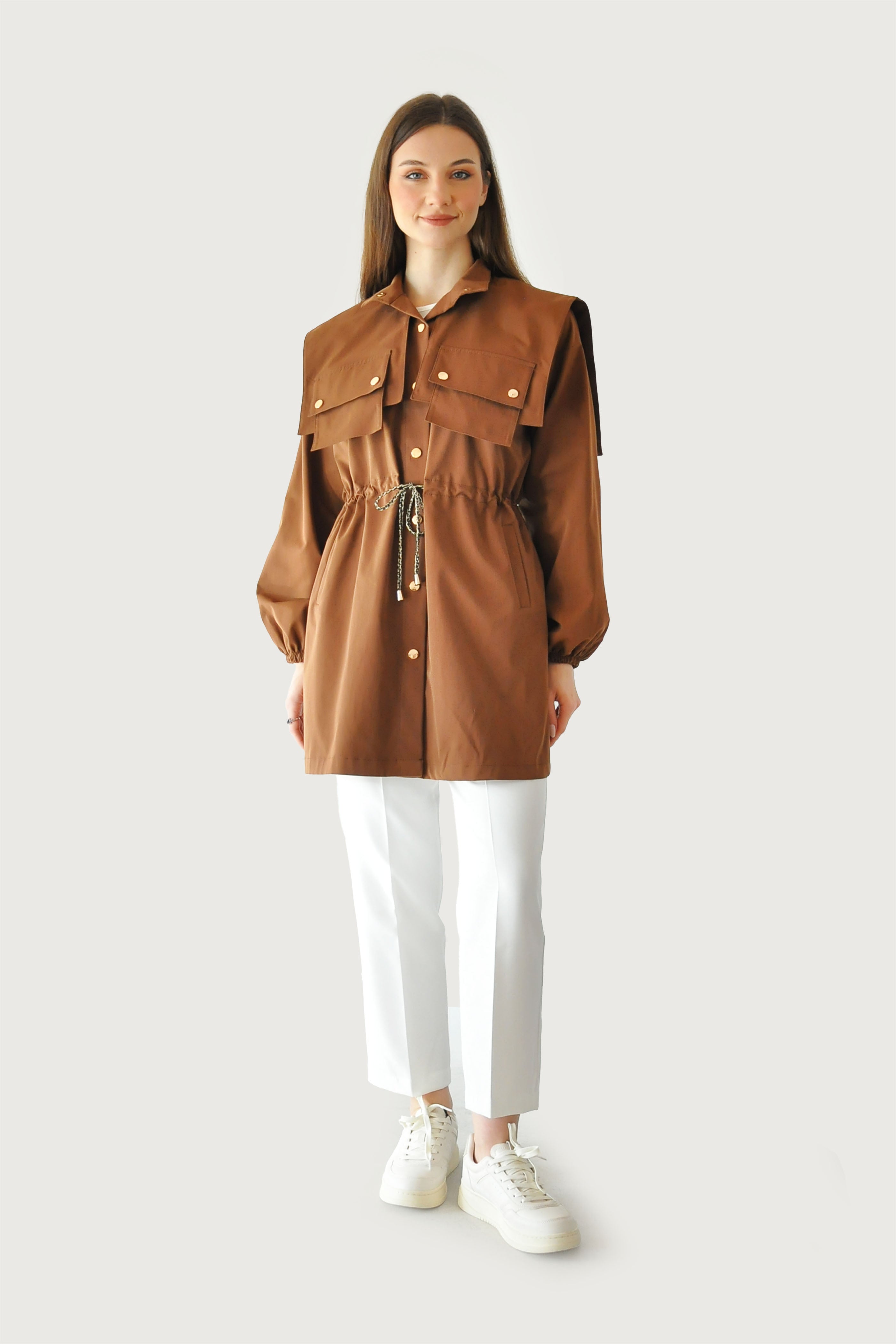 Bağcıklı Trençkot - Kahverengi