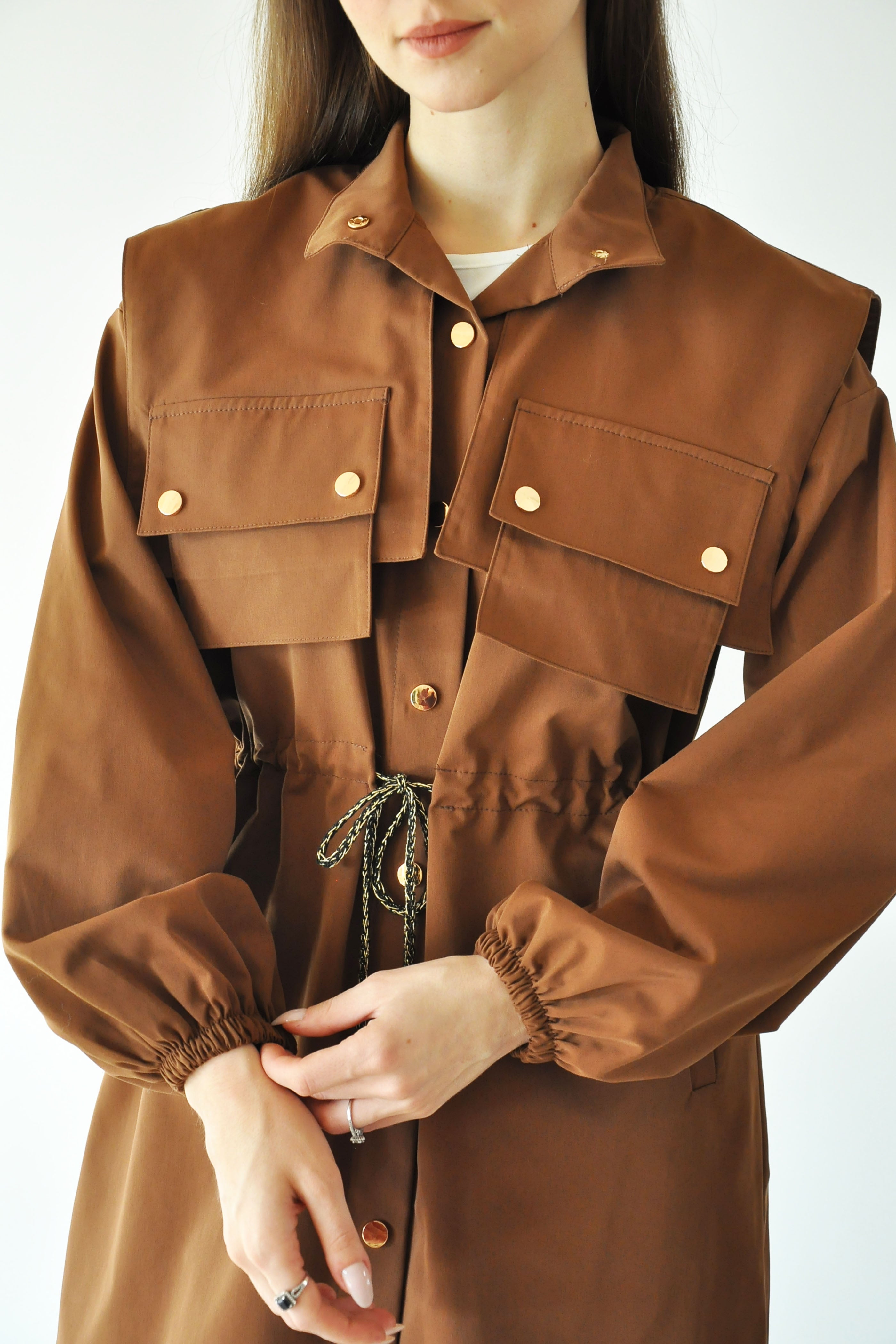 Bağcıklı Trençkot - Kahverengi