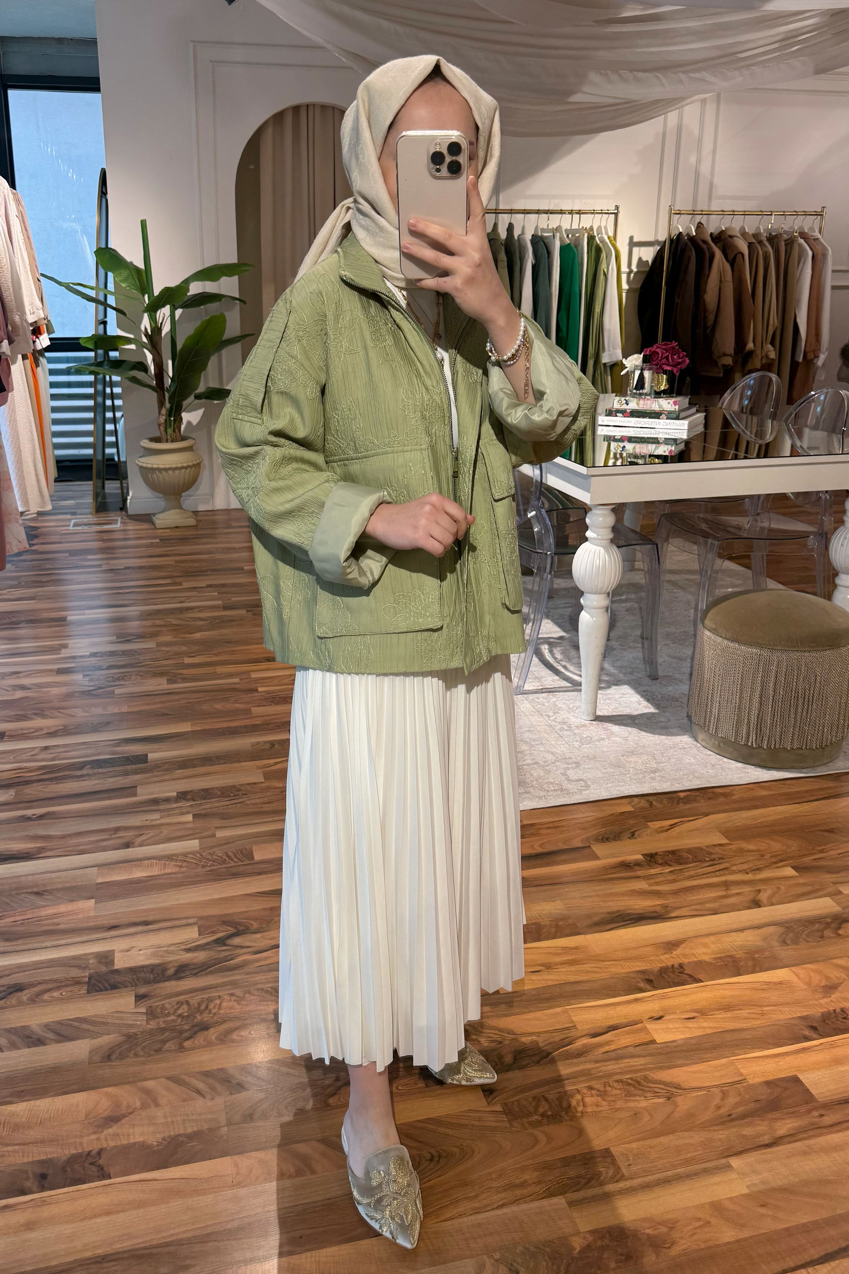 Desenli Ceket - Yağ Yeşili