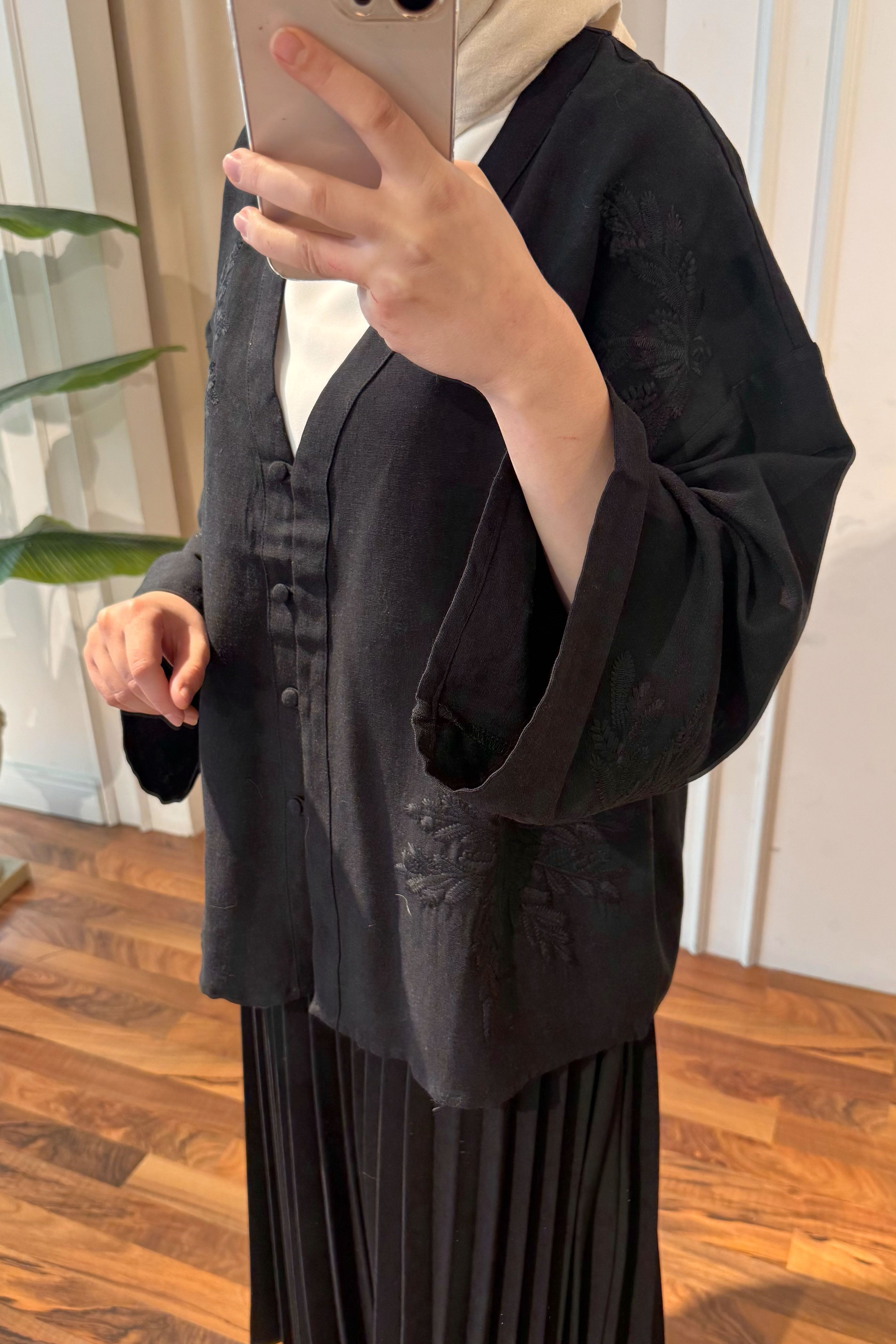 Nakışlı Kimono - Siyah